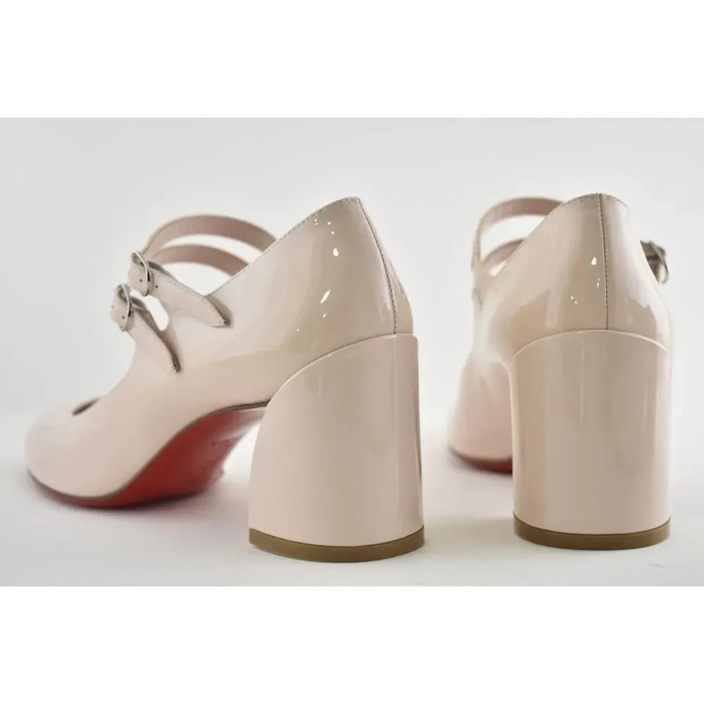 Christian Louboutin Miss Jane 55 Leche Patent Mary Jane Block Heel Pump 39.5